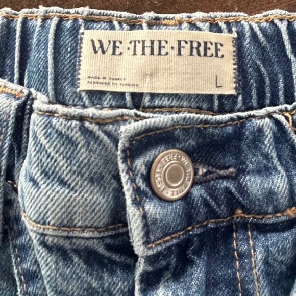 Free People CRVY Outlaw Wide Leg Jeans Mid Rise Denim Cargo Style Blue Sz Large - Picture 9 of 13